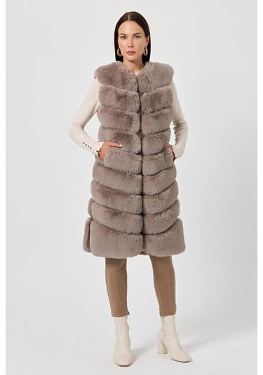 Vittoria Vizon Tüylü Uzun Yelek Siyah