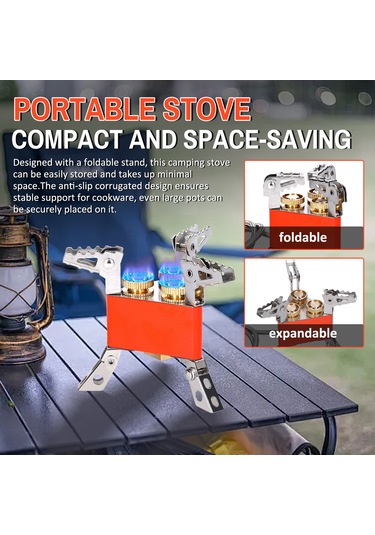 Xindoker Portatif Katlanabilir 3 Ayağlı Kamp Gaz Sobası - 6800w Yüksek Güç, Ayarlanabilir Valf, Turuncu Turuncu