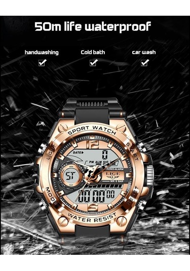 Lıge Yeni Spor Erkek Saatleri Top Marka Lüks Askeri Kuvars İzle Erkekler Su Geçirmez Gümüş&black
