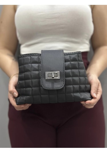 Biçomi Kapaklı Kapitone Siyah Cilt Çanta Siyah