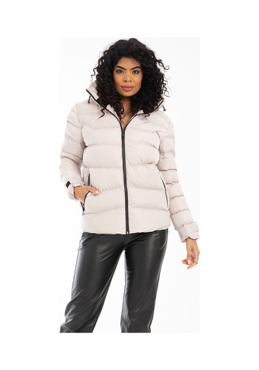 Kadın Taş Içi Polarlı Kürklü Kapüşonlu Su Geçirmez Rüzgara Dayanıklı Şişme Kışlık Mont Taş