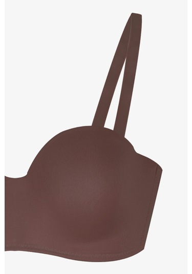 Kadın Dolgusuz Mikro Straplez Sütyen Kahverengi