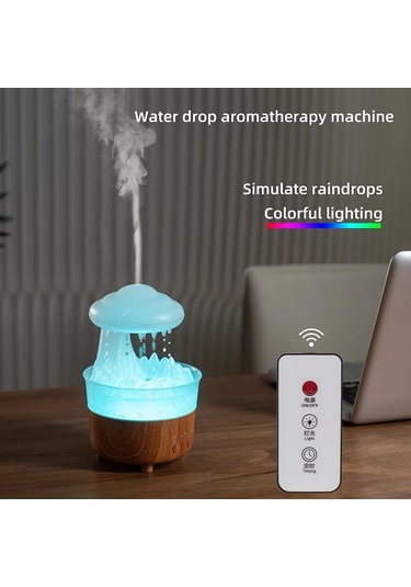 V50 Masaüstü Renkli Gece Lambası Nemlendirici Ahşap Tahıl Su Damlası Aroma Difüzörü, Özellik: Ab Tak Beyaz