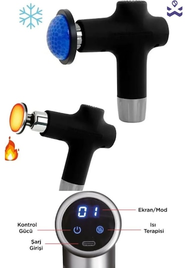 Realx Şarjlı Dijital Sıcak - Soğuk Kompress Özellikli Masaj Tabancası 3 Gri