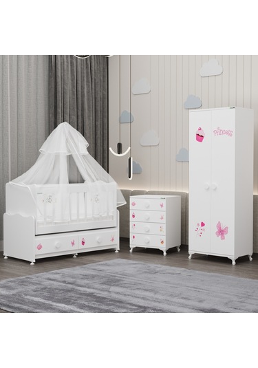 Elegant Yıldız 2 Bebek Odası Takımı Yatak Uykuseti - Prenses Beyaz
