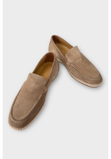 Erkek Hakiki Süet Deri Espadril Ayakkabı Bej Bej