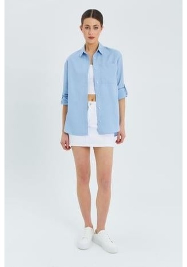 9942 Kadın Oxford Uzun Kol Basic Gömlek Bebe Mavi Bebe Mavi