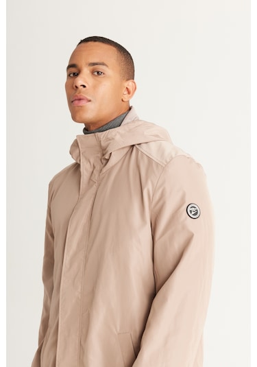AC&Co / Altınyıldız Classics Erkek Vızon Standart Fit Normal Kesim Kapüşonlu Dik Yaka Trençkot Vizon