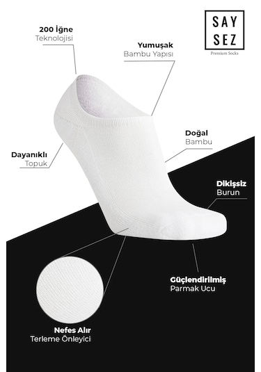 Bambu Kadın Sneaker Asorti Çorap Dikişsiz Görünmez Bilek Spor 4lü Beyaz - Gri - Siyah