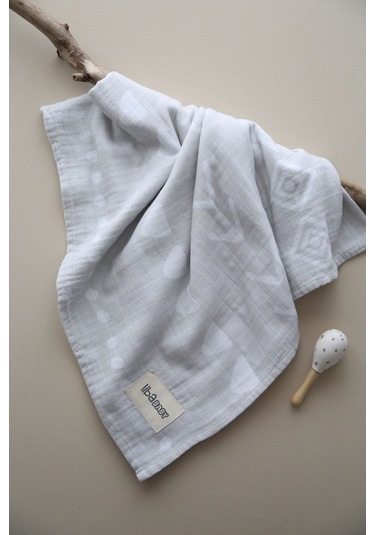 Müslin Geometrik Oeko-tex Sertifikalı %100 Pamuk 2 Katlı 110x115 Cm Bebek Müslin Battaniye & Örtü Gri