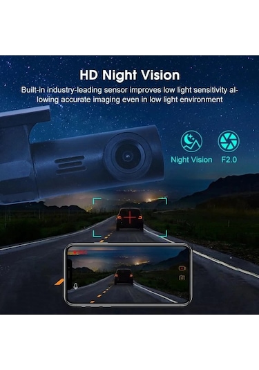 Createtech Akıllı Araba Wifi Dvr Gösterge Paneli Kamerası, Uygulama Kontrolü, 1080p Gece Görüş, Usb Güç Kaynağı