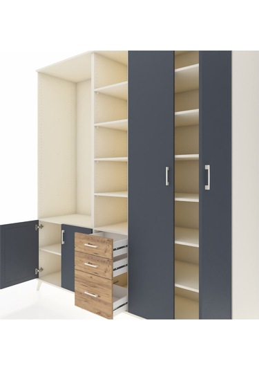 Kronos Dolap 13 Raflı 3 Çekmeceli 4 Kapaklı 220x59x243 Aytaşı-antrasit/çam Antrasıt/atlas Çam