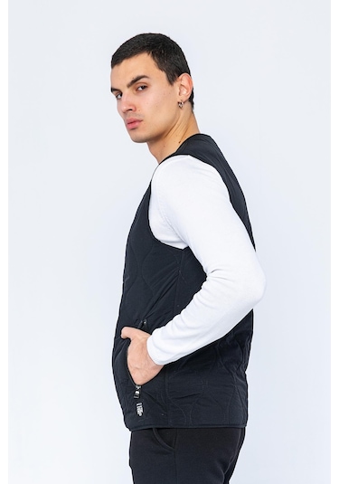 Erkek Regular Fit Bomber Yaka Fermuarlı Çok Cepli Kapitone Spor Yelek 001