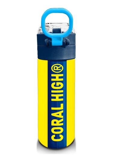 Coral High Kids Sarı Lacivert Çubuklu Pipetli Ve Direkt İçim Çelik Termos 500 Ml 31791