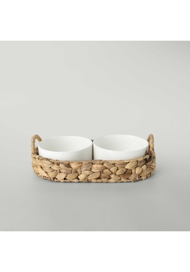 Linens Straw Porselen 2'li 34x17x8 Cm Sunum Kasesi Beyaz