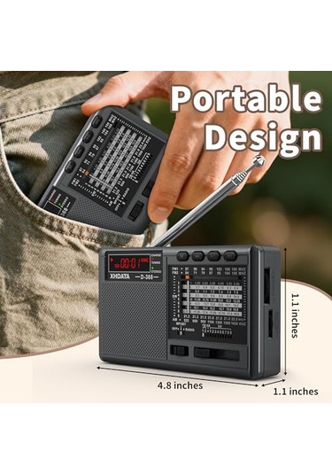 Xhdata D368 Taşınabilir Transistör Radyo Küçük Fm/ammw/sw Mini Radyo Bluetooth Usb Tf Pil Radyolu, Schwarz