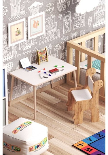 Miracle 3d Mdf Çalışma Masası Ve Sırt Dayamalı Sandalye 2-6 Yaş Beyaz 43 Cm 67 Cm 44 Cm Beyaz