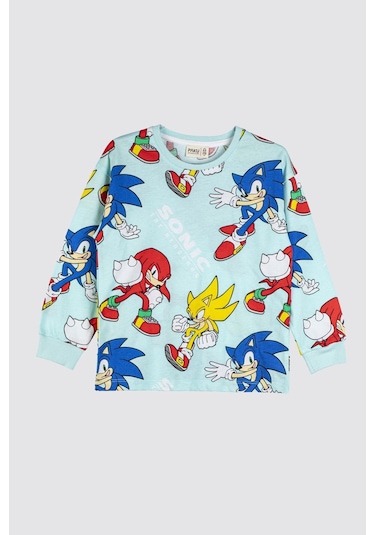Zuzunga The Hedgehog Super Sonic Desenli %100 Pamuk Çocuk Pijama Takımı Mint