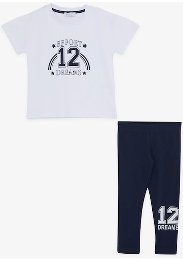 Breeze Kız Çocuk Taytlı Takım Rakam Baskılı 3-7 Yaş, Beyaz-beyaz Beyaz