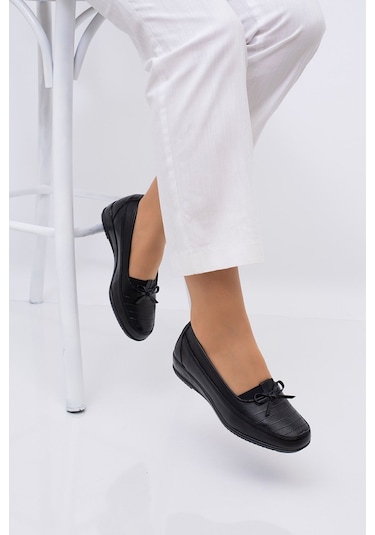 Frida Kadın Tam Ortopedik Topuk Jelli Siyah Günlük Kurdele Detaylı Anne Ayakkabısı 41-42-43 Numara Siyah