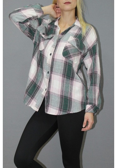 Saklımoda Oversize Ekose Gömlek Yeşil - 4686.140 Çok Renkli