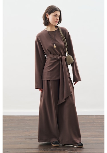 Yumuşak Dokulu Modal Bağlamalı Sweatshırt Kahverengi Kahverengi