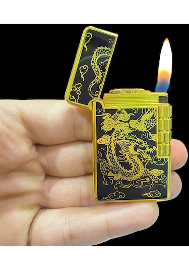 Silvio Monetti Sarı Siyah Ejderha Desenli Yandan Çarklı Gazlı Çakmak 109308