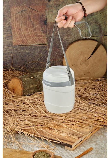 Cooker 3146 Gri Lüx 1,2 Litre Çelik Hazneli 3'lü Yemek Termosu