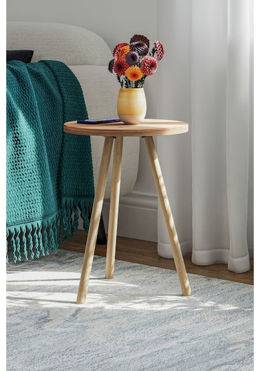 İntergo Yuvarlak Ahşap Ayaklı Tekli Zigon Yan Sehpa Atlantik Çam