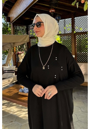 Rabia Şamlı Melda Triko Tunik Siyah Çok Renkli