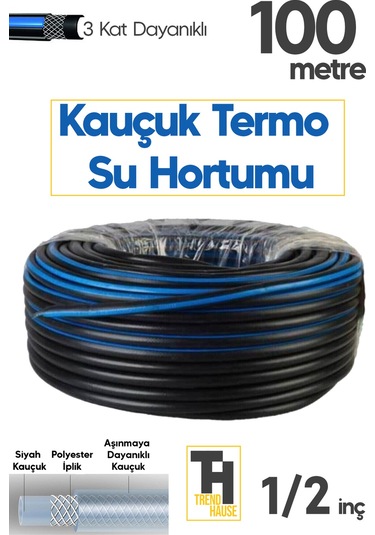 Profesyonel 1/2 İnç Termo Kauçuklu Su Hortumu Bahçe & Sanayi Kullanımına Uygun 100 Metre