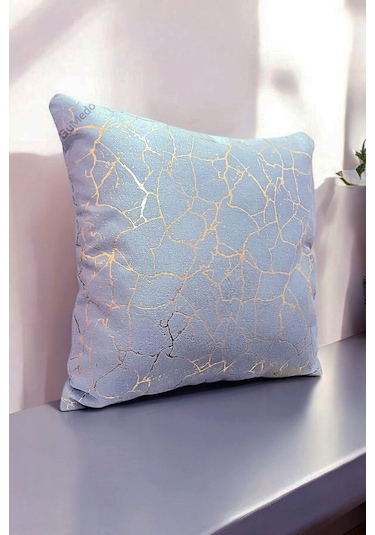 Soho Kumaş Altın Varak Desenli Dekoratif 4'lü Kırlent Yastık Kılıfı Seti 42 x 42 CM Açık Gri