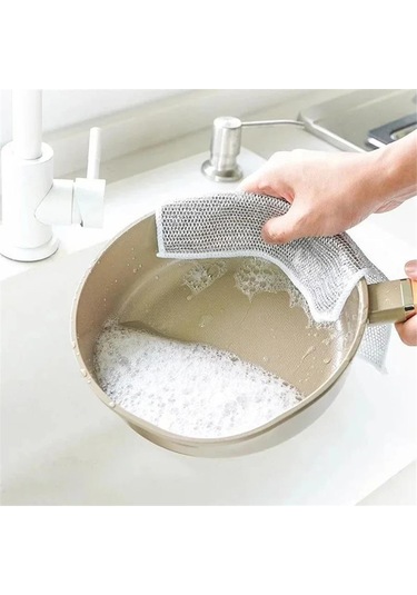 3 Adet Telli Bulaşık Bezi Ovma Teli Pratik Çizmez Bulaşık Süngeri Çok Amaçlı Temizlik Süngeri