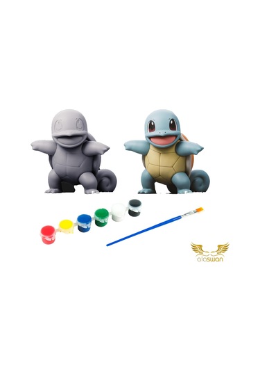 Squirtle Pokemon Kendi Biblonu Kendin Boya Seti - 3 Boyutlu Sevimli Biblolar + 5 Akrilik Boya + Fırça