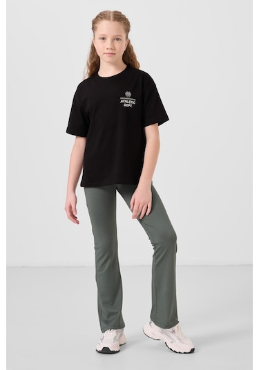 Tommylife Haki Esnek Standart Fit Basic Performans İspanyol Paça Kız Çocuk Tayt - 75193 Haki