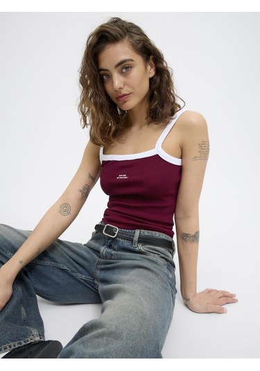 Streç Kalip Nakis Islemeli Kare Yaka Bluz - Fifi - 12276337 Cabernet