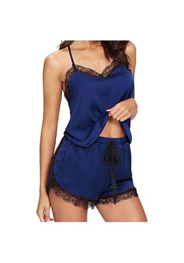 Mavi Kadın Kolsuz Askı Gecelikler Pijama Pijama Takımı Kadın İç Giyim Zh Mavi