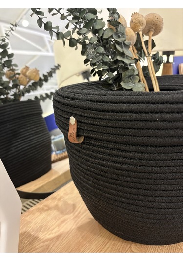 Patrick Jüt Hasır Görünümlü Çöp Kovası, Dekoratif Sepet, Kağıt Çöpü Sepeti Siyah