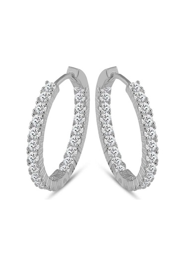 Halka Gümüş Küpe Zirkon Taşlı Rodyum Büyük