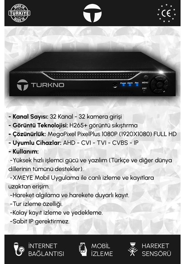 Turkno 24 Kameralı Pania 24 Dış Kamera Set 320 GB HDD Full HD Gece Görüşlü Güvenlik Kamerası Sistemi