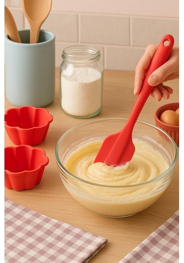 Silicolife Büyük Spatula, Isıya Dayanıklı Yanmaz Yapışmaz Tek Parça Silikon Spatula 26cm Kırmızı Kırmızı