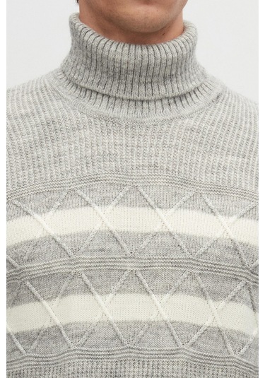 Ds Damat Regular Fit Gri Melanj Çizgili Tüylenme Yapmayan Tam Balıkçı Yaka Triko Kazak 3hc0618ortckzk Gri Melanj