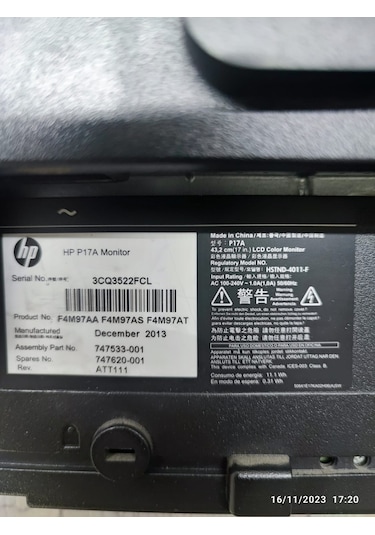 Hp Prodisplay 17" 5 Ms Asansör Standlı Kare Led Monitör (Teşhir)