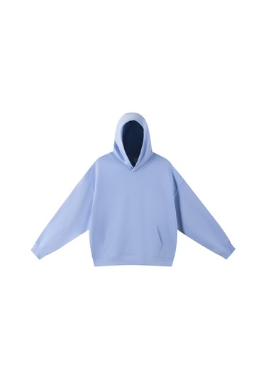 Edwardest 2025 Sonbahar Ve Kış Ağır 420g Düz Renk Havlu Kumaş Kapüşonlu Sweatshirt Açık Mavi