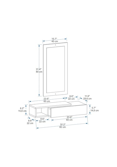 Arnetti Vien Aynalı Çekmeceli Dresuar Beyaz
