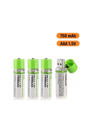 Mercansa Usb Şarjlı 1450mah Aa 1.2v Lityum Kalem Pil - 4'lü Set, Tekrar Şarj Edilebilir Uzun Ömürlü Dönüştürülebilir Batarya