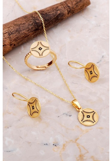 Sümer Telkari Anadolu Motifli Mineli Elişi Altın Kaplama Gümüş Set 2646