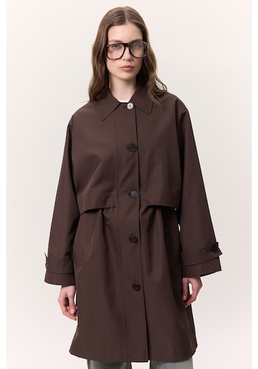Bel Ayarlamalı Hafif Trençkot Çikolata Çikolata Kahverengi