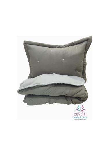 Point Çift Kişilik Yatak Örtüsü Füme Gri