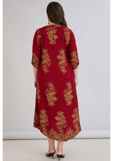 Wearon Kadın Fatoş Cep Detaylı Dokuma Viskon Kırmızı Gömlek Elbise Kırmızı